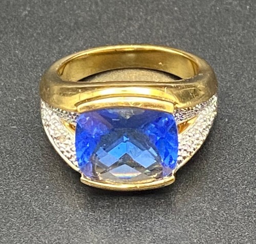 Goldfarbener Ring Blau Kissenschliff Größe 7 Illusion Set Unisex Samt Rose Geschenkbox - Bild 4 von 11