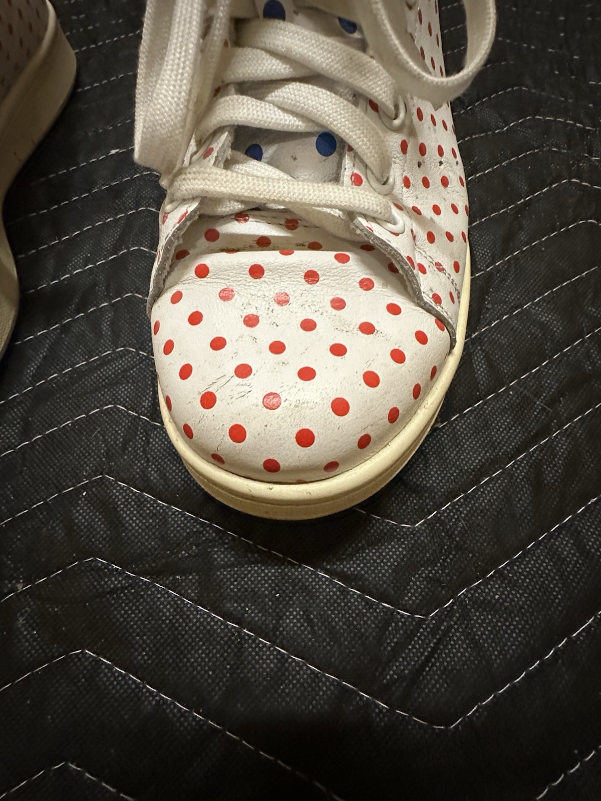 Used / Worn Adidas Stan Smith Pharrell Polka Dot Shoes Red / White Size 10.5 Men