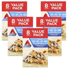 Atkins Snack Bar Caramel Chocolate Nut Roll – Value Pack 8 Bars Each (5 Boxes)