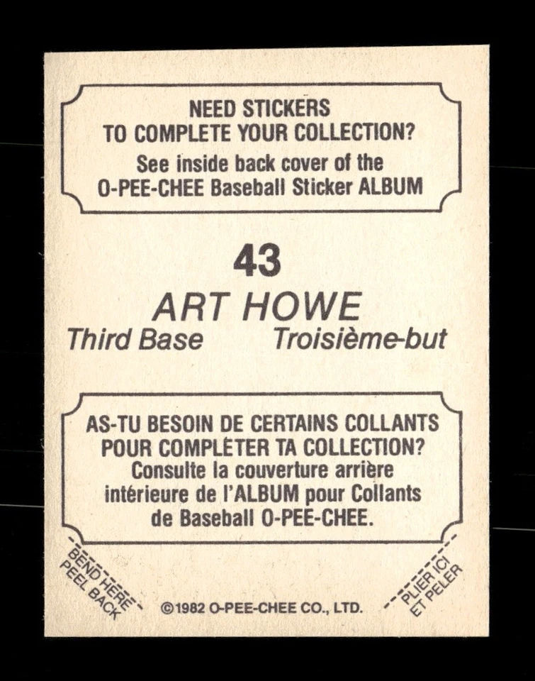 1982 O-Pee-Chee Stickers #43 Art Howe Houston Astros - Image 2 of 2