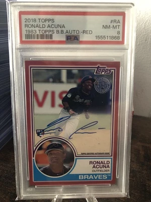 2018 Topps Ronald Acuna Jr 1983 Topps Auto Red #83A-RA #11/25 PSA 8!!! SHARP!!! - Image 1 of 3