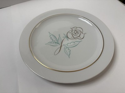 Easterling Bavaria Rose Floral Porcelain Plate, White w/ Gold Rim, Round