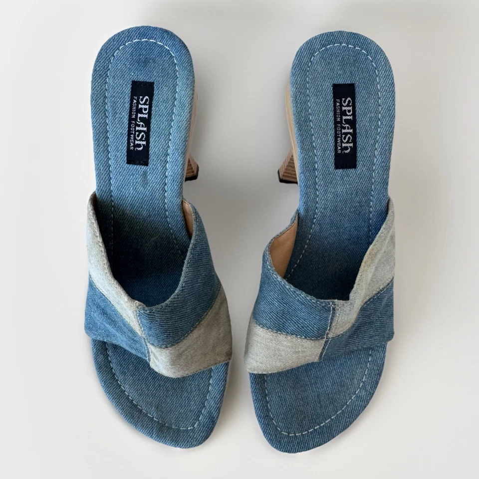 Sandalias de tacón de mezclilla con retazos vintage de los 90 Y2K SPLASH talla 7,5 Foto 3 de 4
