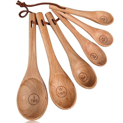 6pcs Measuring Spoons, Natural Beechwood Measuring Spoons Set Includes 1 tbsp...