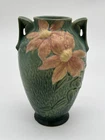 Roseville Clematis Pattern Green & Pink Vase 10”Vintage ROSEVILLE Pottery CHIP M