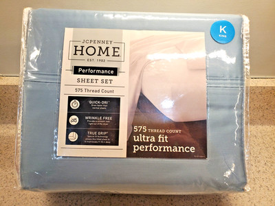 NEW King 4-Piece 575 Thread Count Alpha Cotton Sheet Set Stone Blue JCP Home