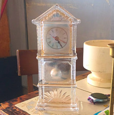 Clear Glass Analog Desk Clock w/ Pendulum, Roman Numerals, Glass Frame