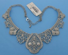Chunky Rhinestone Collar Bib Statement Filigree Silver Tone Necklace Macy's NWT