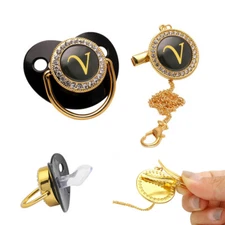 Initial Letters Golden Pacifier 26 Name Rhinestone Bling Baby Silicone Pacifier