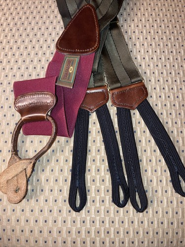 VTG TRAFALGAR SUSPENDER Deep Tan Stripe Black Berrea Woven Pinchers Unused A - Picture 5 of 11
