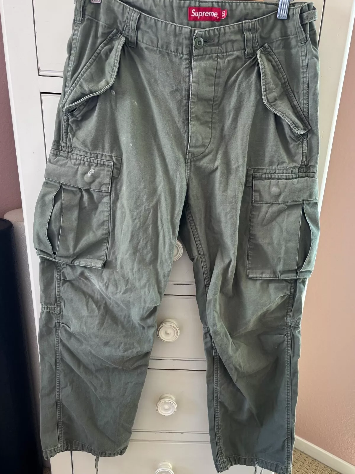 SUPREME NEW YORK HOMME RARE VERT OLIVE 100% COTON ARMÉE PANTALON CARGO TAILLE 30