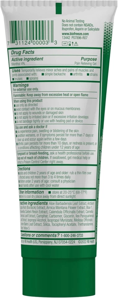BiOFREEZE COOL THE PAIN FAST ACTING MENTHOL-PAIN RELIEF GEL 3 FL OZ (89mL) - Image 3 of 4