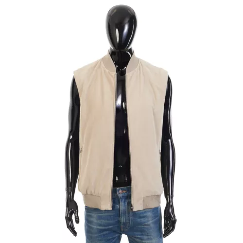 LORO PIANA 4800$ Zip-Up Vest Bodywarmer Hutton - Beige Suede Leather