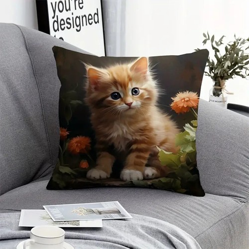 Blue Eyed Orange Kitten Throw Pillow Couch Pillow 18 X 18 Pillow & Case Included - Picture 2 of 6