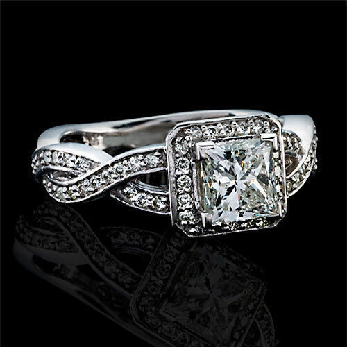3CT Princess Cut Created Diamond Women's Engagement Ring 14K White Gold Finish - Picture 1 of 5