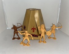 Vintage MARX 6  Indians Lot Of 4 W/ RARE Cardboard Tepee  1964 Awesome 