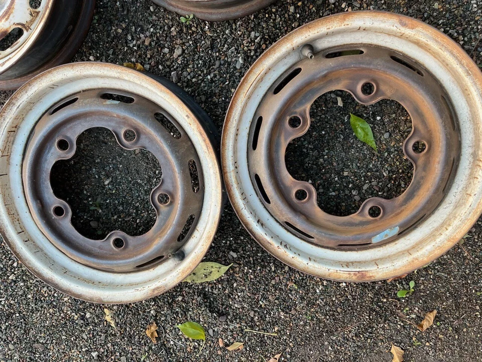 NICE SET OF 4 USED ORIGINAL VW BUS 14 INCH STEEL WHEELS WIDE 5 - Изображение 2 из 4