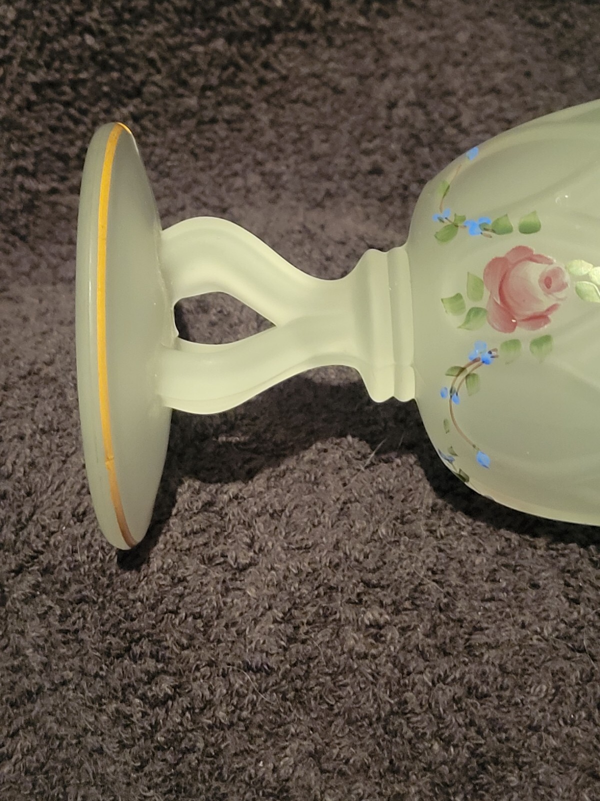 Westmoreland White Frosted Glass Pedestal Candy Dish Hand Painted Flowers