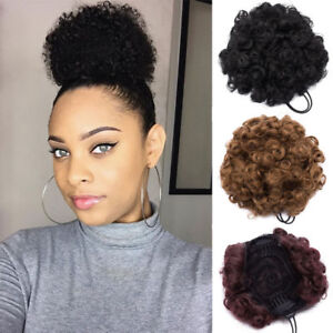 2pcs Hair Afro Bun Ponytail Kinky Curly Puff Drawstring Human Hair Extensions Lp Ebay