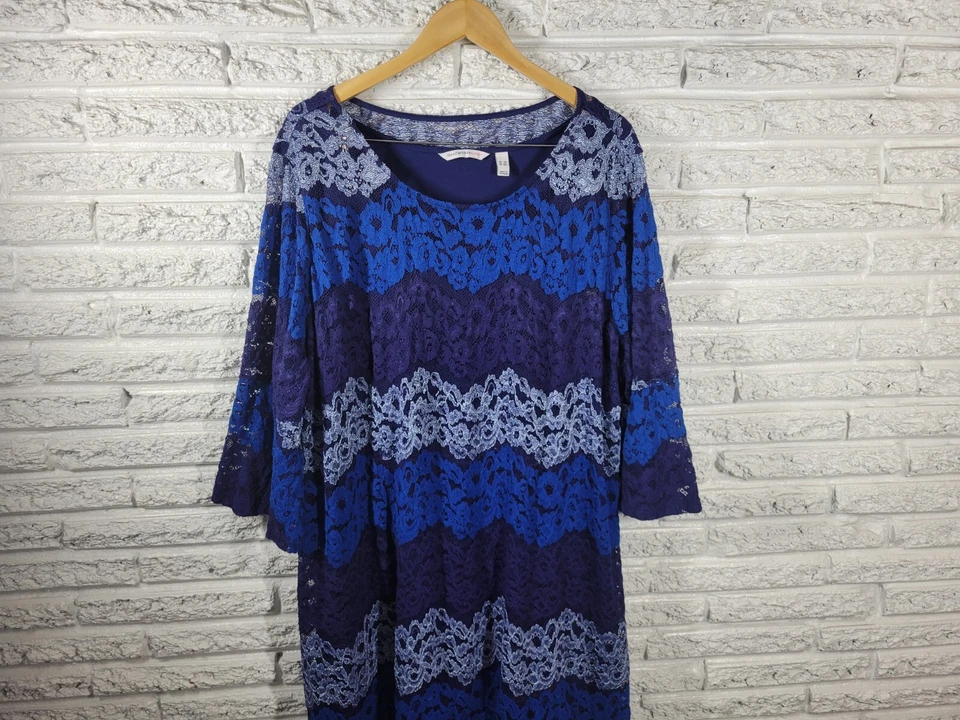 Vestido para mujer Isaac Mizrahi Live QVC 3x Plus manga 3/4 azul encaje forrado floral Foto 4 de 4