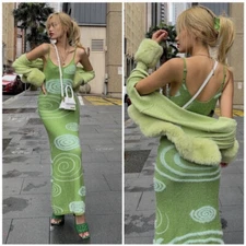 House Of Sunny Galaxy Hockney Midi Dress Grass Green Size 6 NWT