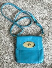 Rowallan Of Scotland Handmade Aqua Blue Leather Square Crossbody Bag