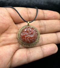Genuine Ancient Roman Brass Pendant With Intaglio Carnelian Pendant Ca.2nd Centu