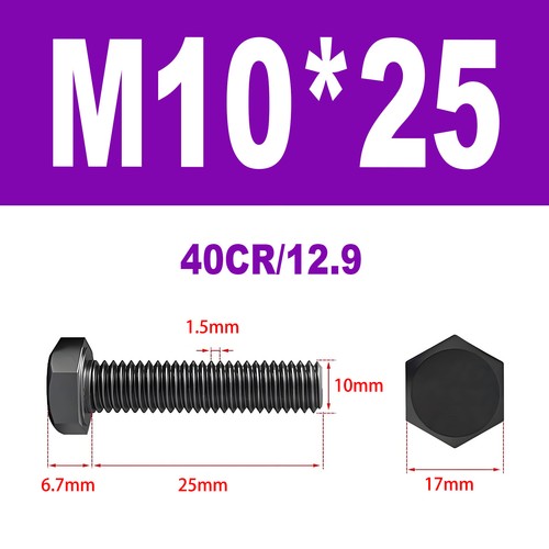 Schwarze Sechskantschraube 12.9 Stahl Voll Maschinen Schrauben M4-M16 DIN 933 - Bild 68 von 126
