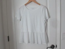Talbots SM White 100% Cotton Ruffle Tiered Hem Short Sleeve Top Women Casual