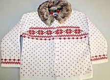"Janie and Jack" Cardigan Sweater Ivory/Red Snowflakes Fir Trim 12-18M NWT