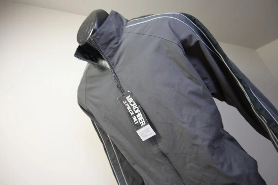 Chaqueta cortavientos resistente a la intemperie de microfibra gris manga larga para hombre talla mediana NUEVA Foto 2 de 4