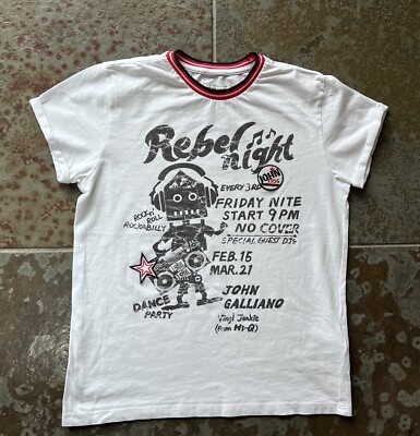John Galliano Jungen T-Shirt, weiß mit Roboter DJ ~ 10 Jahre