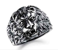 Men's Stainless Steel 316L Silver Vintage Lion Head Cast Biker Ring