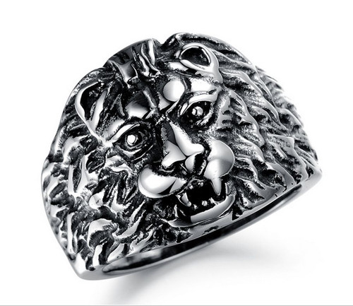 Men's Stainless Steel 316L Silver Vintage Lion Head Cast Biker Ring - 第 1/4 張圖片