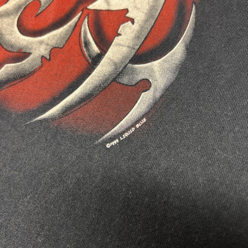 Vintage Liquid Blue Skull T Shirt Mens XL Tribal 1999 Red Skull Metal Black - Picture 3 of 7