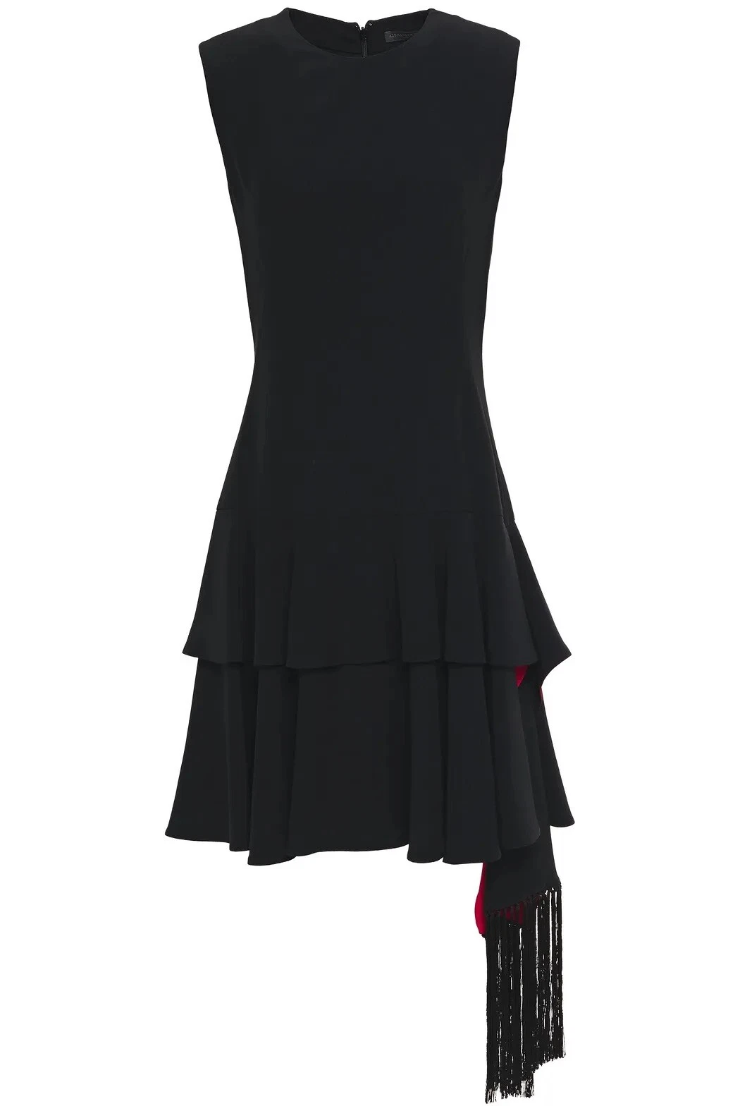 NUOVO ALEXANDER MCQUEEN Mini abito nero drappeggiato a strati in crepe taglia 42