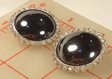 3 Lg Czech silver metal shank buttons hematite glass stone rhinestone1.25"  #454