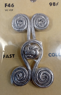 Frog Knot Closure Fastener Silver metallic cotton 2.5'' Wrights WE Wright Vintage