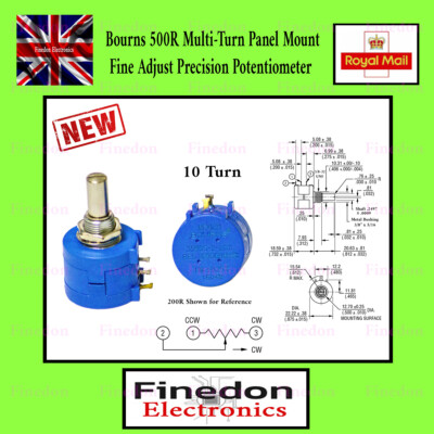 Bourns 500R Multi-Turn Panel Mount Fine Adjust Precision Potentiometer 10 Turn