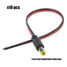 10x pcs. pk.- 2.1x5.5 mm Male plug 12V DC Power Pigtail for CCTV Security Camera