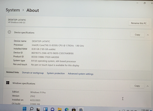 HP Elitebook 840 G5 Laptop Intel Core i5-8350U 1.70gHz 8GB Ram 256GB SSD Win10P - Picture 15 of 22