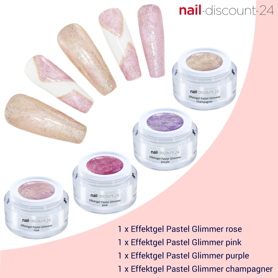 UV LED Effekt Gel Pastell Glimmer SET Farb Color Nagel Glitzer NailArt pink gold - Bild 2 von 4