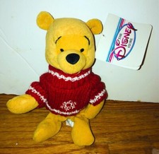Vintage Disney Store Winnie The Pooh Christmas Sweater Bean Bag Plush Doll NWT