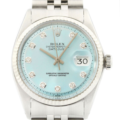 Rolex Mens Datejust 18K White Gold & Stainless Steel Ice Blue Diamond Dial Watch - 第 1/6 張圖片