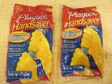 2 Pair Vintage 2008 Playtex HandSaver Rubber Gloves Yellow Size Large NOS Sealed