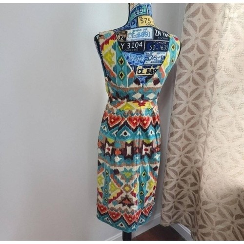 Nicole Miller V Neck Silk Sleeveless Patterned Dress Multi Knee Length P - Picture 3 of 12