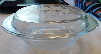 Vintage Princess House Clear Glass Baking Dish Fantasia Floral Cassarole Lid