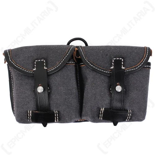 WW2 German G43 Ammo Pouch Navy Blue Leather Straps - Military Army Reproductions