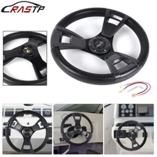 Universal 6-HOLE Carbon Fiber 3-SPOKE Steering Wheel 345MM  Black PVC GRIP 13.5"