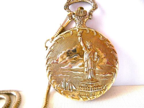 1886 - 1986 Limited Edition Statue of Liberty Goldtone Pocket Watch -New Battery